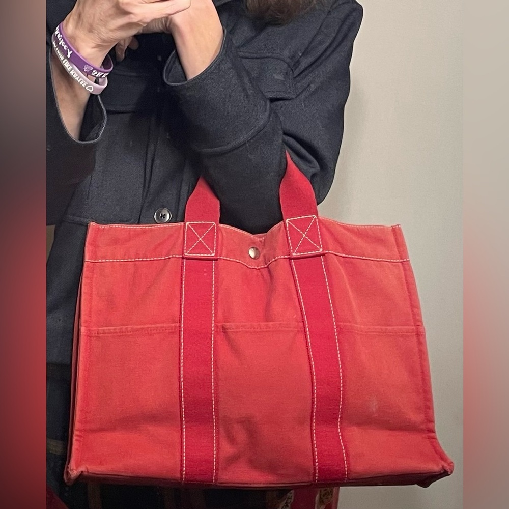 Hermes Authentic Vintage Red Canvas Tote Bag